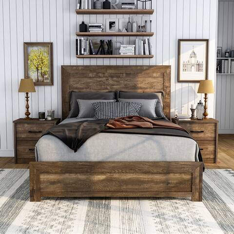 Furniture of America Greer Rustic Walnut 2-Piece Bed & Nightstand Set