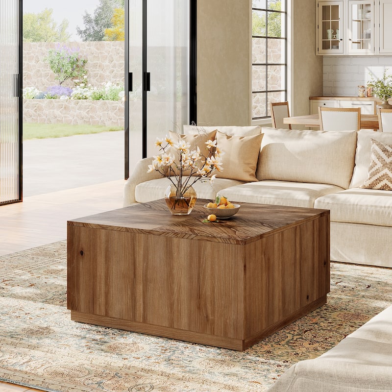 Solid Wood Coffee Table for Living Room, Farmhouse Square Accent Center Cocktail Table