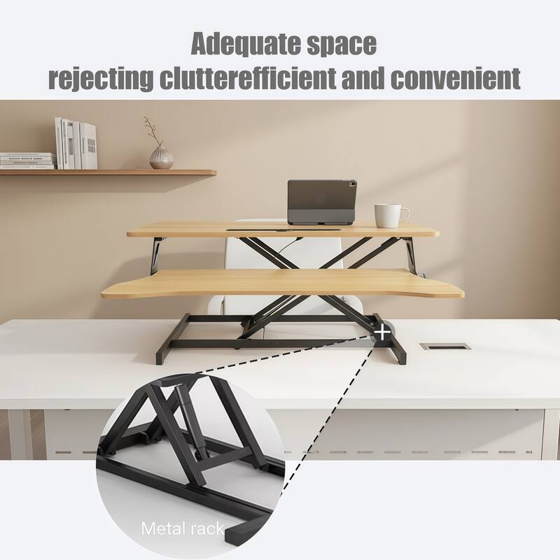 32 Inch Desk Converter, Height Adjustable Sit to Stand Riser, Dual Monitor and Laptop Workstation with Wide Keyboard Tray