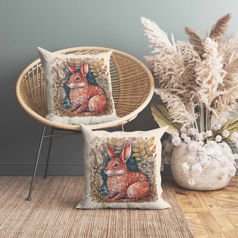 Breezy Bunny Faux Suede Reversible Throw Pillow Red and Gold