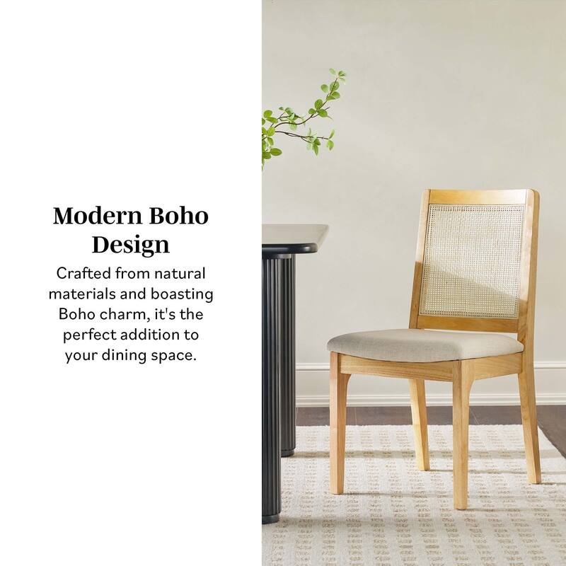 Modern Solid Wood Dining Chair with Rattan Inset Back