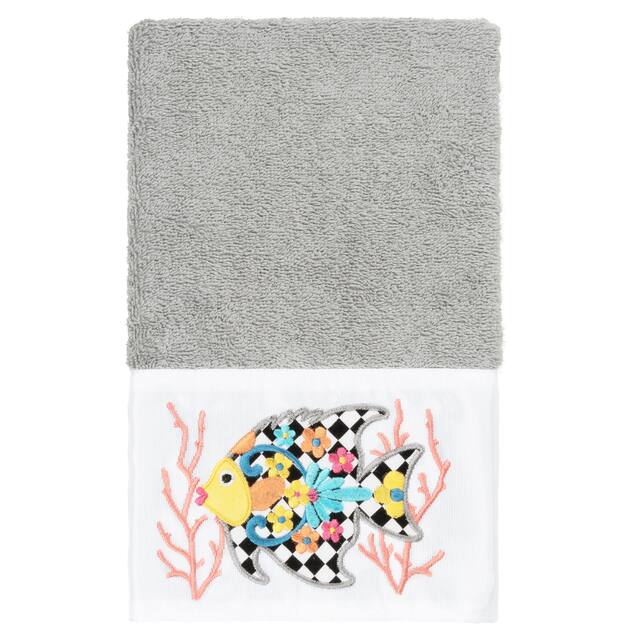 Authentic Hotel and Spa 100% Turkish Cotton Feliz Embellished Hand Towel - Light Gray