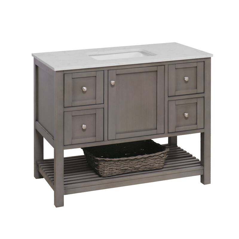 KitchenBathCollection Lakeshore 42" Bathroom Vanity with Engineered Carrara Top