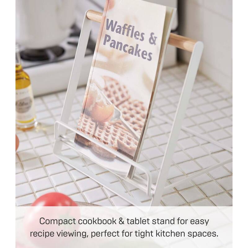 Yamazaki Home Tablet and Cookbook Stand, Steel and Wood, Holds 4.4 lbs - L 7.28 x W 7.68 x H 7.87 inches