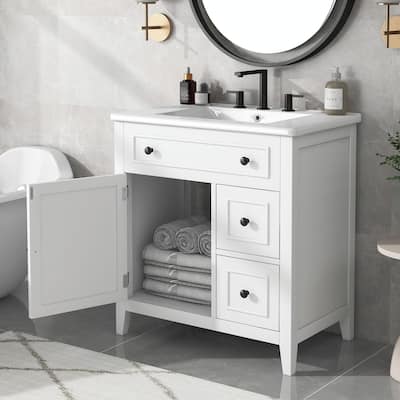 30" Bathroom Vanity with Sink Top, Vanity Cabinet with Door and Two Drawers