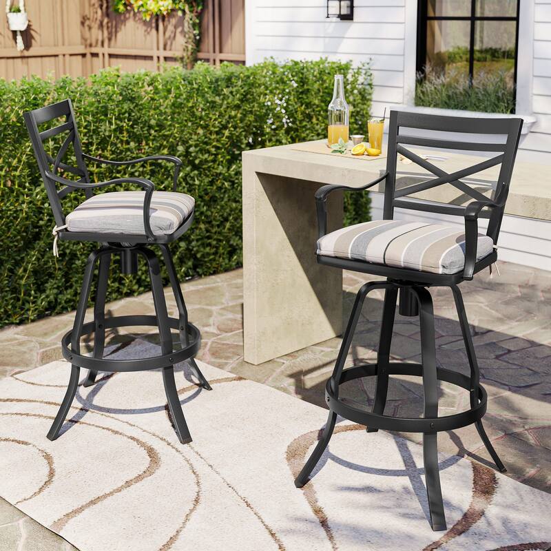 Outdoor Indoor Aluminum Swivel Patio Bar Stools Dining Chairs with Removable Sunbrella Cushion