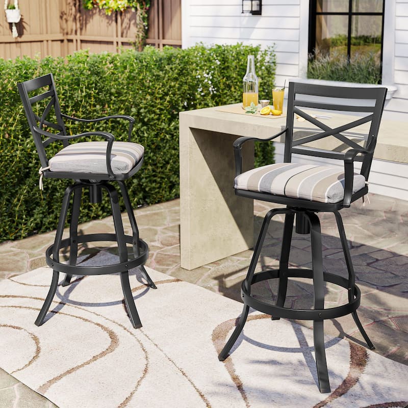 Outdoor Patio Bar Stools Aluminum Swivel Bar Chair with Sunbrella Cushion - 21.7 in W x 16.5 in D x 46 in H