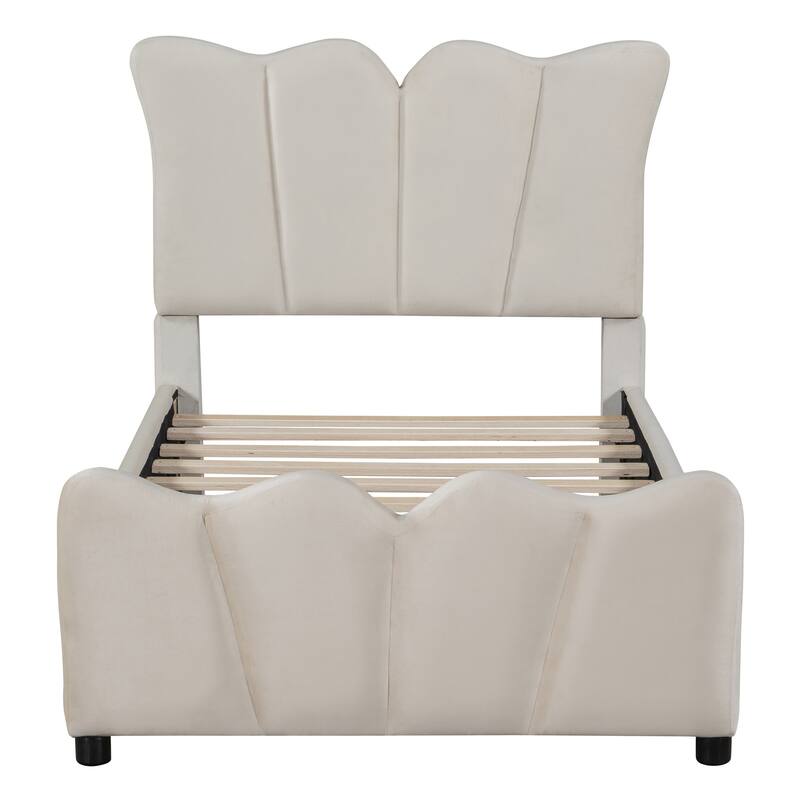 HomeRoots Beige Tufted Velvet Upholstered Twin Bed Frame