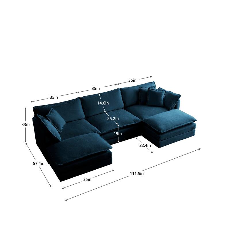 GDFStudio - Zika Chenille 3-Seater Sofa with 2 Ottoman
