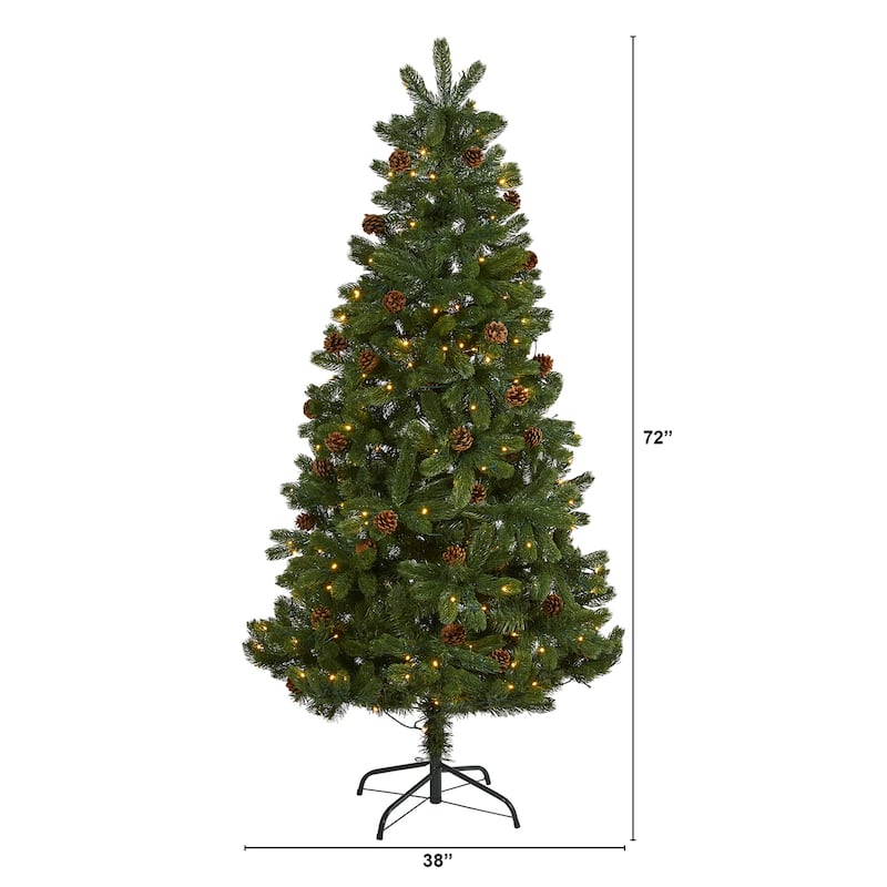 6ft. Spruce Artificial Christmas Tree with Pinecones & 250 Clear LED Lights - Classic Holiday X-Mas Glow