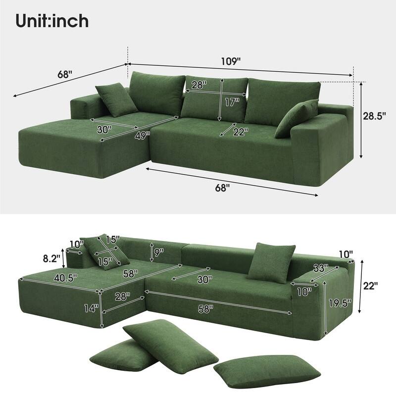 Modular Sectional Sofa Set, Modern Minimalist Style Upholstered Couch Sofa