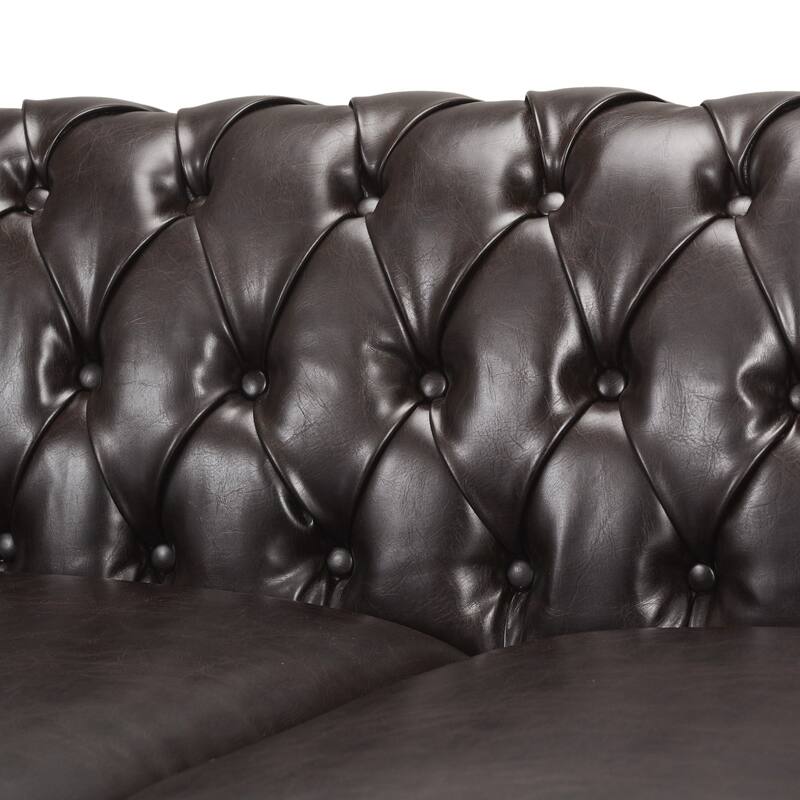84.75" PU 3-Seater Sofa, Button Tufted, Nailhead Trim and Scrolled Arms