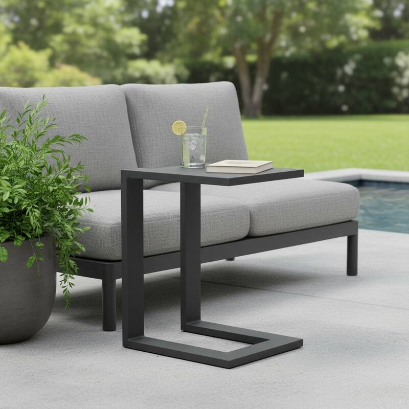 18" Black Aluminum Outdoor Side Table - Black
