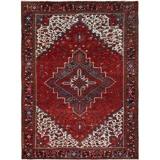 Hand Knotted Red Heriz with Worn Wool Oriental Rug (9'9