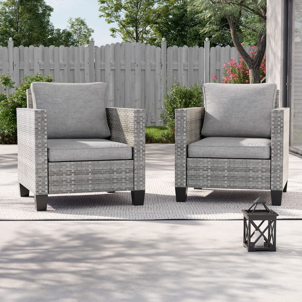 BONOSUKI 2Pcs Patio Single Sofa Set Grey Rattan Outdoor Furniture Set