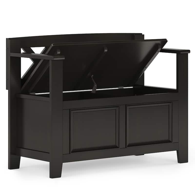 WYNDENHALL Halifax Solid Wood 36 inch Wide Small Storage Bench and 36 inch Wide Storage Cabinet in Hickory Brown