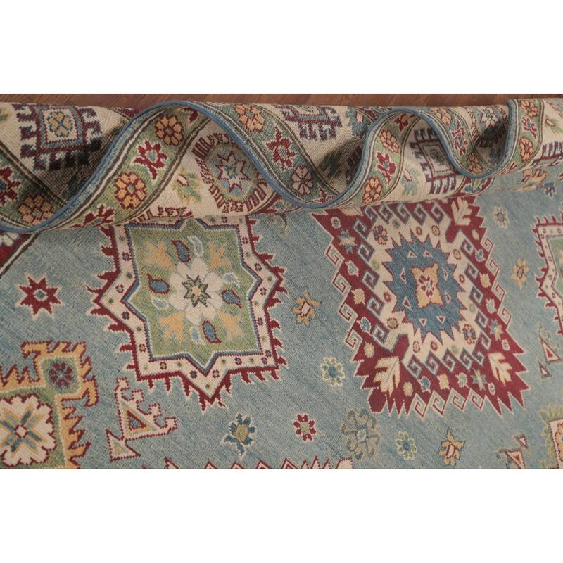Light Blue Traditional Kazak Area Rug Hand-Knotted Wool Carpet - 6'10" x 10'0"