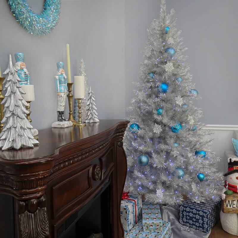 National Tree Company 7.5 ft. Pre-Lit Crystal Silver Metallic Tree - 7.5 Foot
