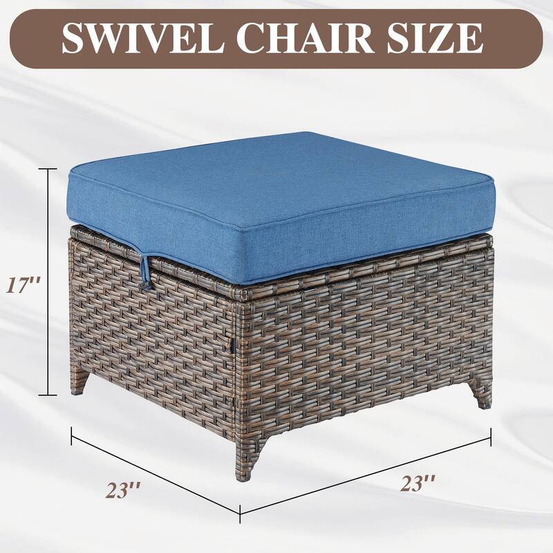 Wicker Ottomans, Outdoor Wicker Footstool Set of 2