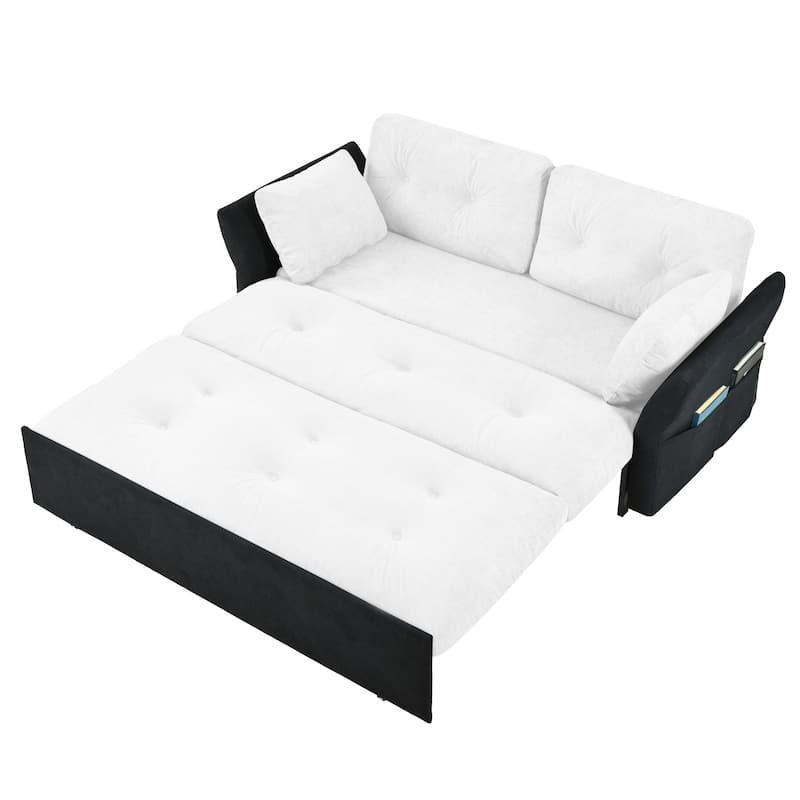 GDFStudio - Convertible Pull Out Sofa Bed Queen Size, 3-in-1 Convertible Sleeper Couch with Thickened Cushions and Side Storage