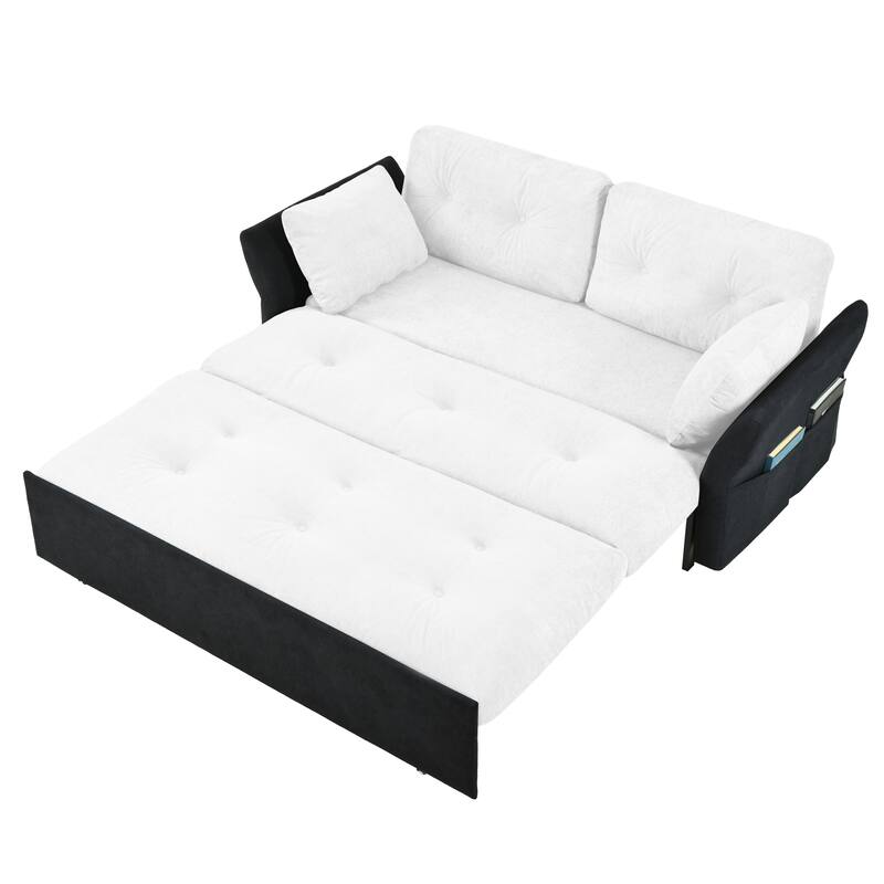 Queen Convertible Pull Out Sofa Bed, Sleeper Sofa Couch with Thicked Cushions, Loveseat Sofa with Side Storage