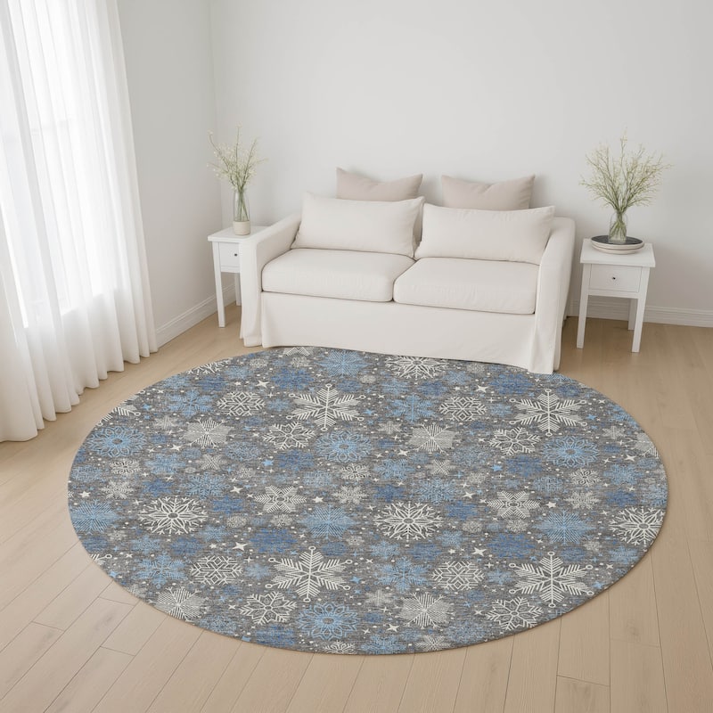 Premium Washable Super Soft Winter Snowflake Mayfield Rug - Gray - 8' x 8'