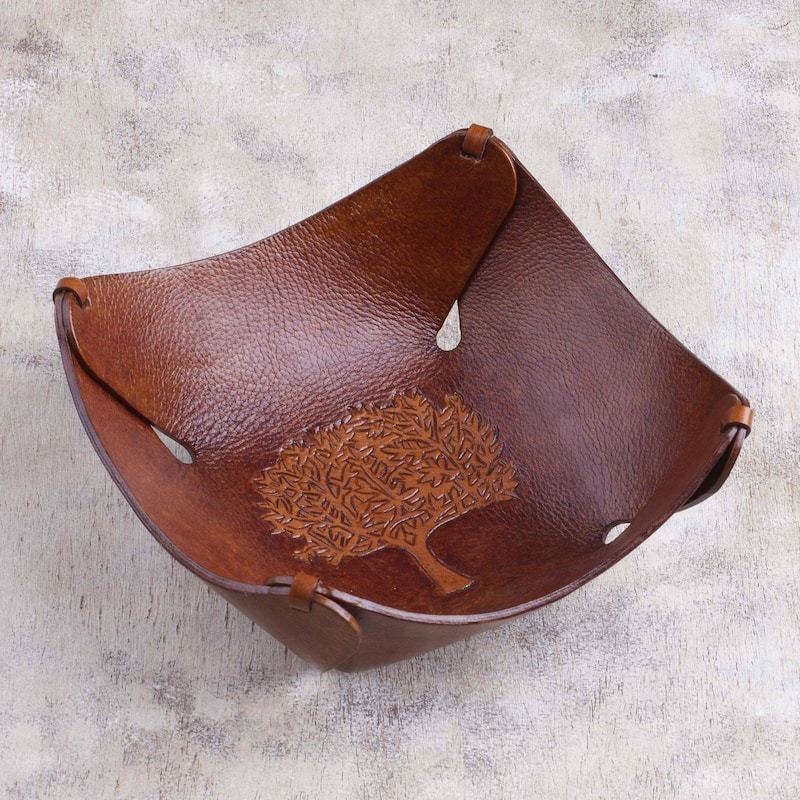Novica Handmade Tree of Life Leather Catchall