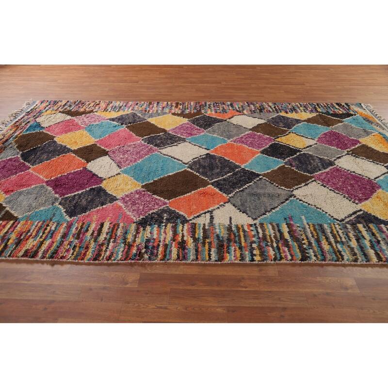 Colorful Plush Moroccan Oriental Area Rug Handmade Wool Carpet - 7'0" x 11'2"