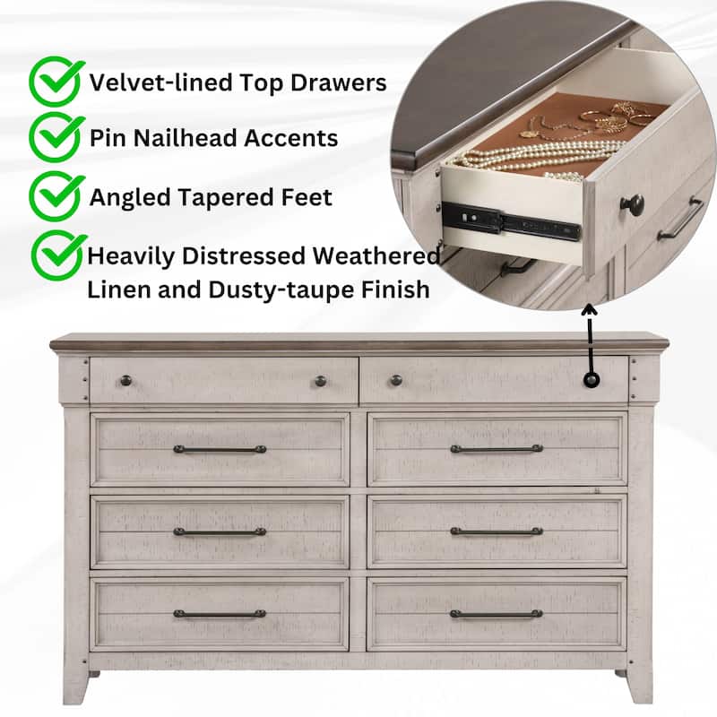 Roundhill Furniture Walcott 8-Drawer Bedroom Dresser with Mirror