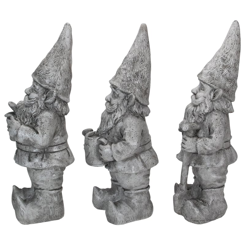Set of 3 Gray Gardening Garden Gnomes Outdoor Statues 15.75"