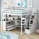 preview thumbnail 17 of 30, Full Size Grey Loft Bed with Desk, Shelves, Storage Staircase, and Two Built-in Drawers for Maximized Space White