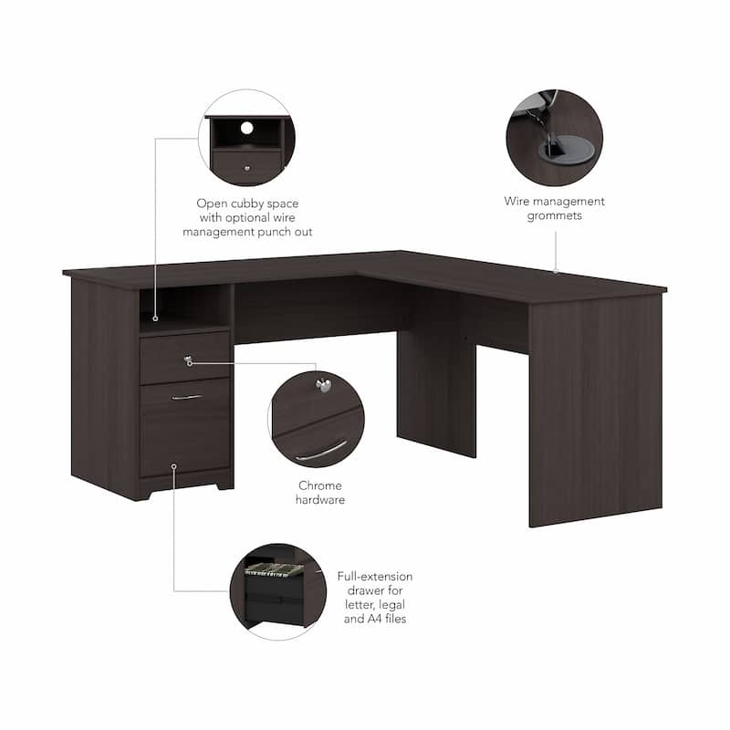 Cabot 60W L-Desk with Hutch and Drawers by Bush Furniture