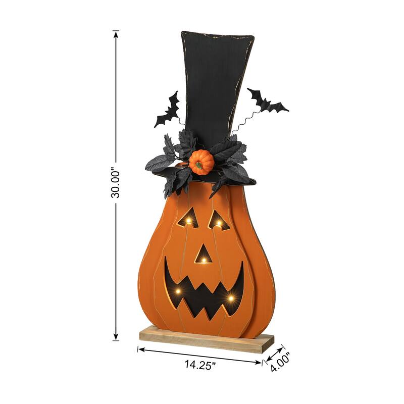 Glitzhome Halloween Metal Lighted Jack-O-Lantern Porch Decor