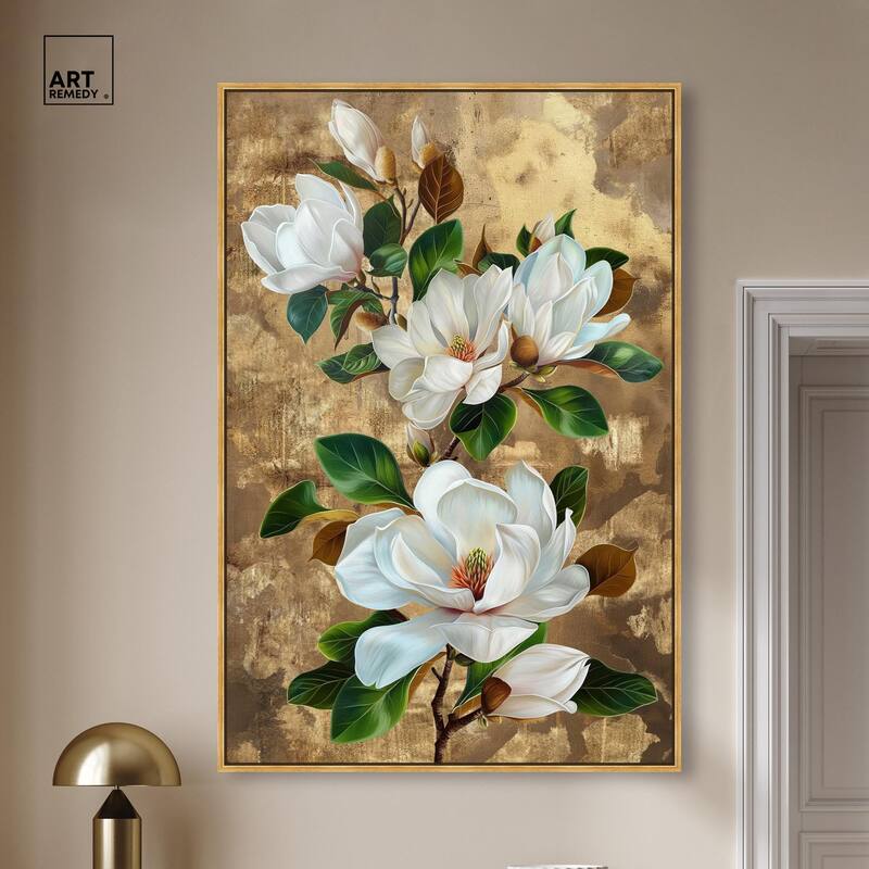 Guilded White flora Canvas by Art Remedy
