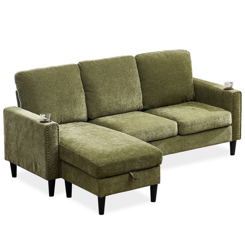 Modern Design Chenille 3 Seat L-Shape Sectional Sofa with Storage Chaise for Apartment, Studio, Office,Living Room,L shape