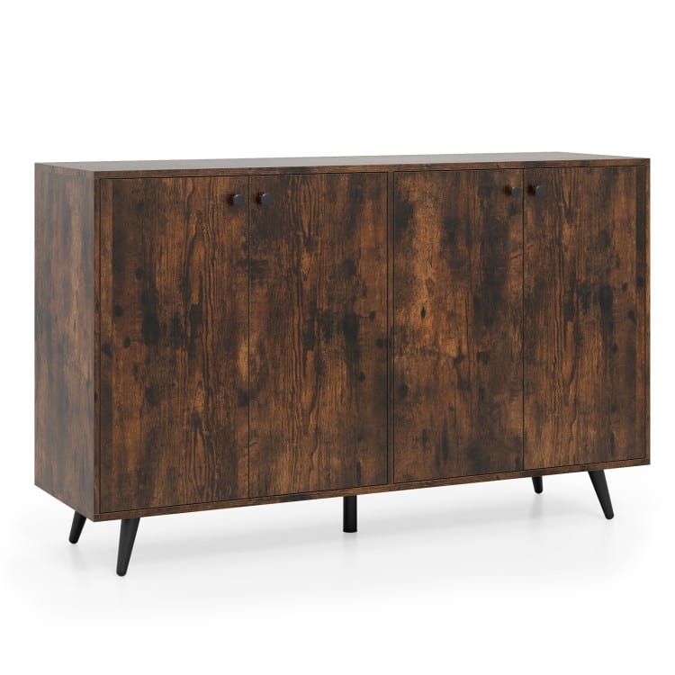 Buffet Sideboard with Adjustable Shelves 4 Doors and Modern Design - 50" x 15" x 31.5" - Rustic Brown-Black