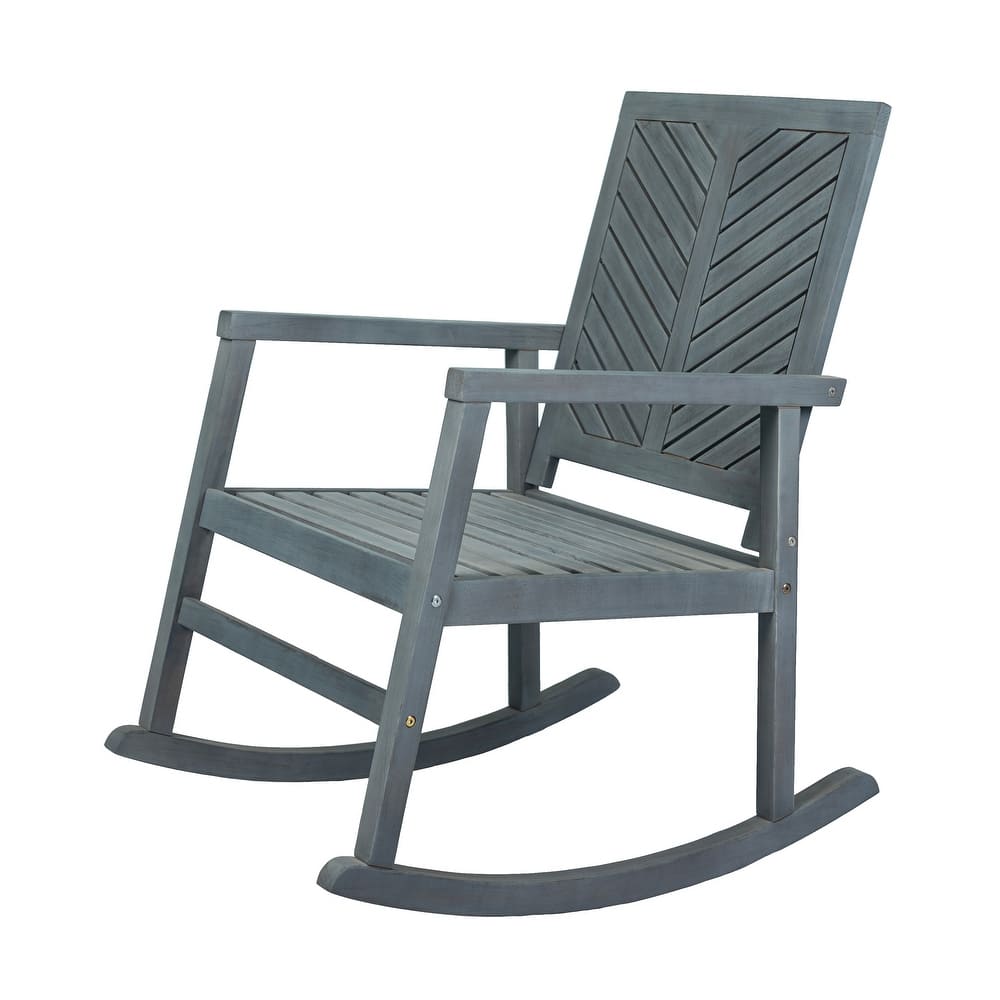 Carey Modern Chevron-Back 300-Lbs Support Acacia Wood Patio Outdoor Rocking Chair, by JONATHAN Y - 22.4"