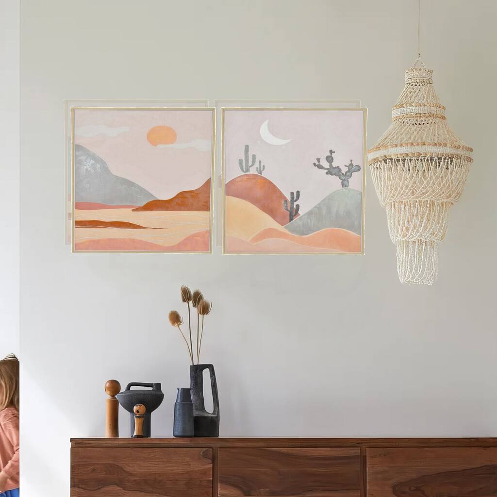 36 x 47 Decorative Framed Wall Art Print Set of 2, Day and Night, Brown