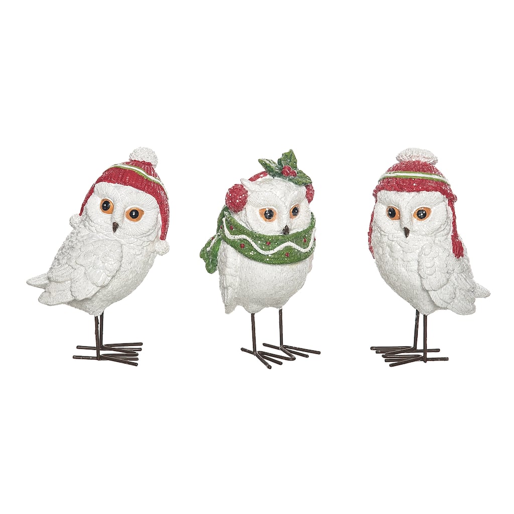 Transpac Resin Winter Owl Figurine Set of 3 Christmas Home Decorations