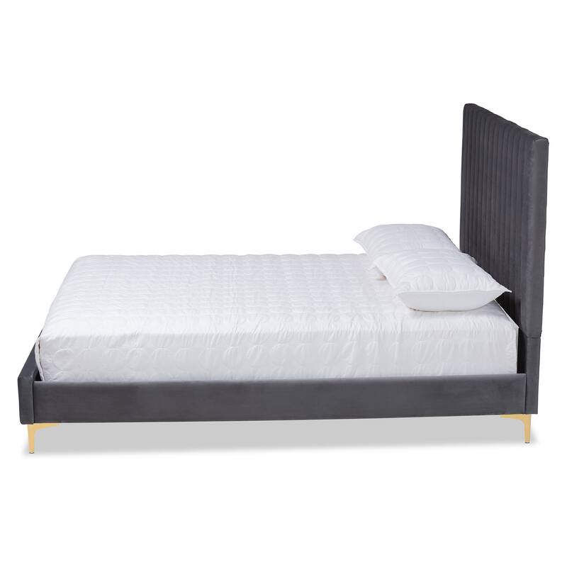 Serrano Contemporary Glam and Luxe Velvet Fabric Upholstered and Gold Metal Platform Bed