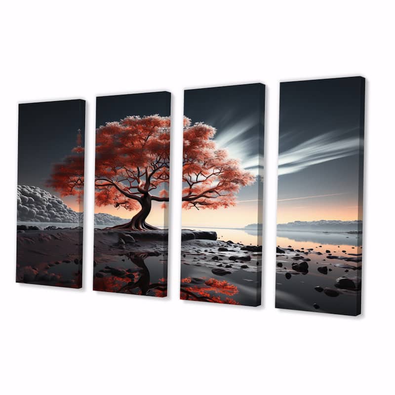 Designart "Tree Monochrome Essence Of Light" Floral Multipanel Canvas Wall Art set