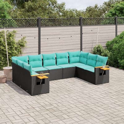 vidaXL 9 Piece Patio Sofa Set with Cushions Black Poly Rattan