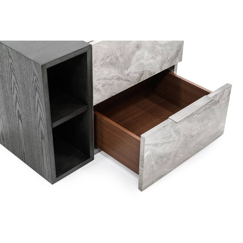 Nova Domus Maranello Modern Grey Wash & Faux Marble Nightstand