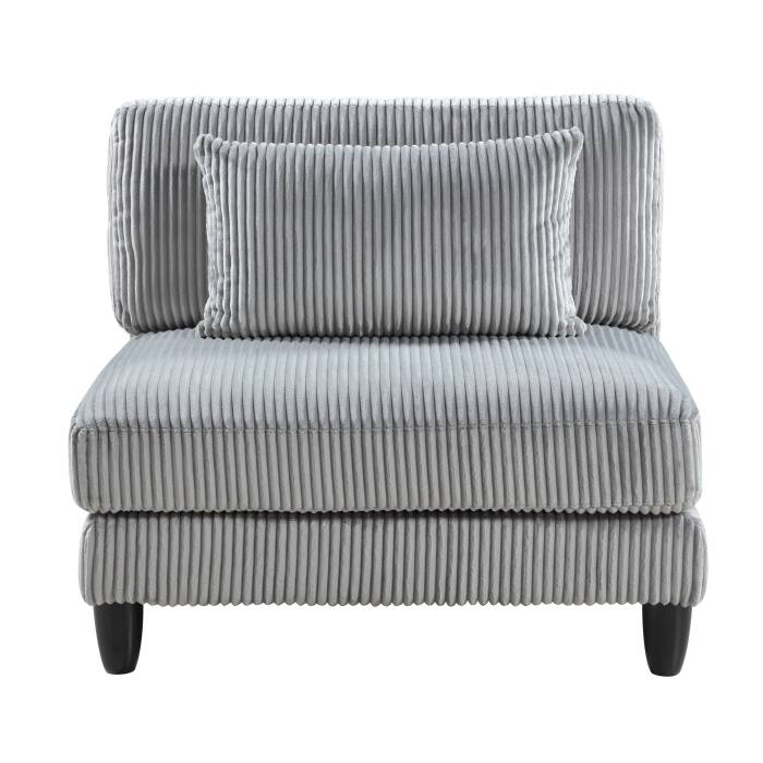 Mear Modular Armless Chair w Black Solid Wood Legs, Gray Corduroy