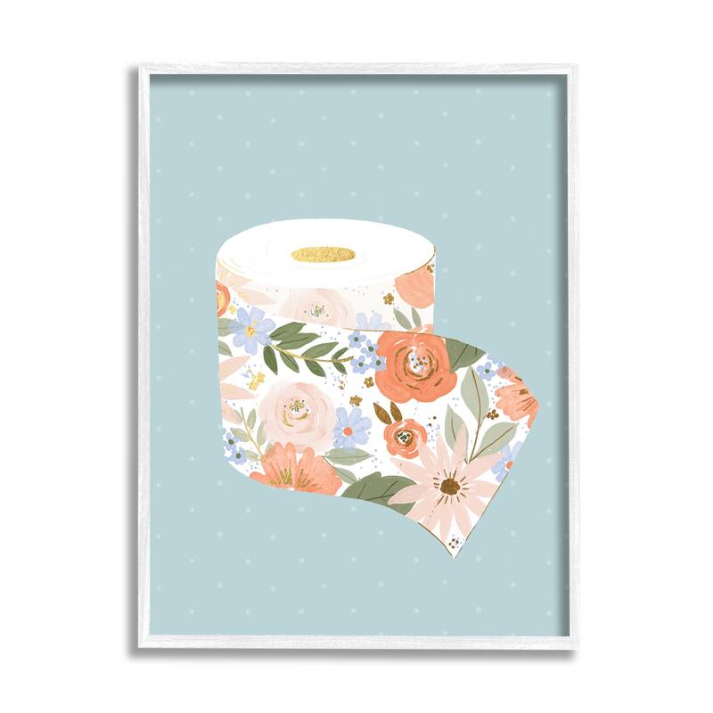 Stupell Spring Floral Print Toilet Paper over Blue Framed Giclee Texturized Art by Loni Harris