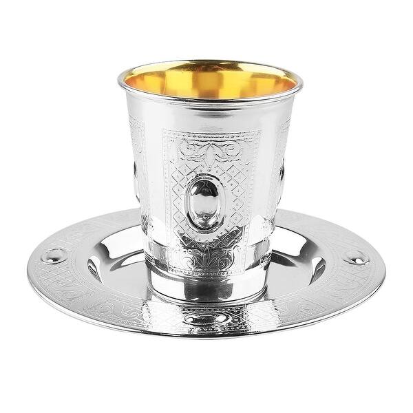Kiddush Cup Set Eye Frame Design 925 Sterling Silver Coated 3" - Bed