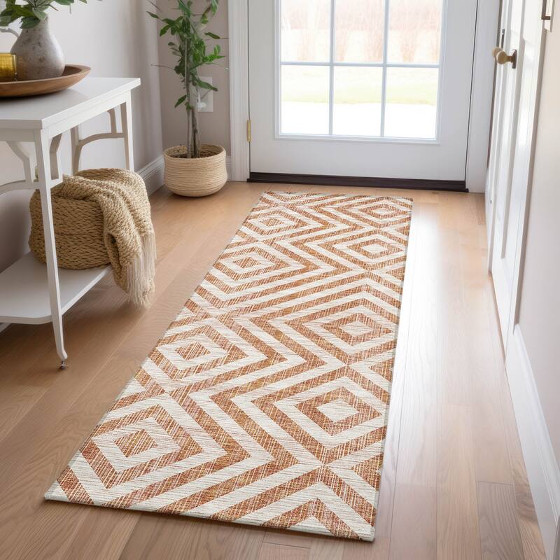 Machine Washable Indoor/ Outdoor Chantille Geo Diamond Rug