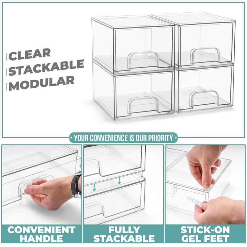 Sorbus Wide Stackable Acrylic Storage Drawers, Clear Plastic Organizer Bins for Baby Bottles, Bathroom, & Kitchen Organization