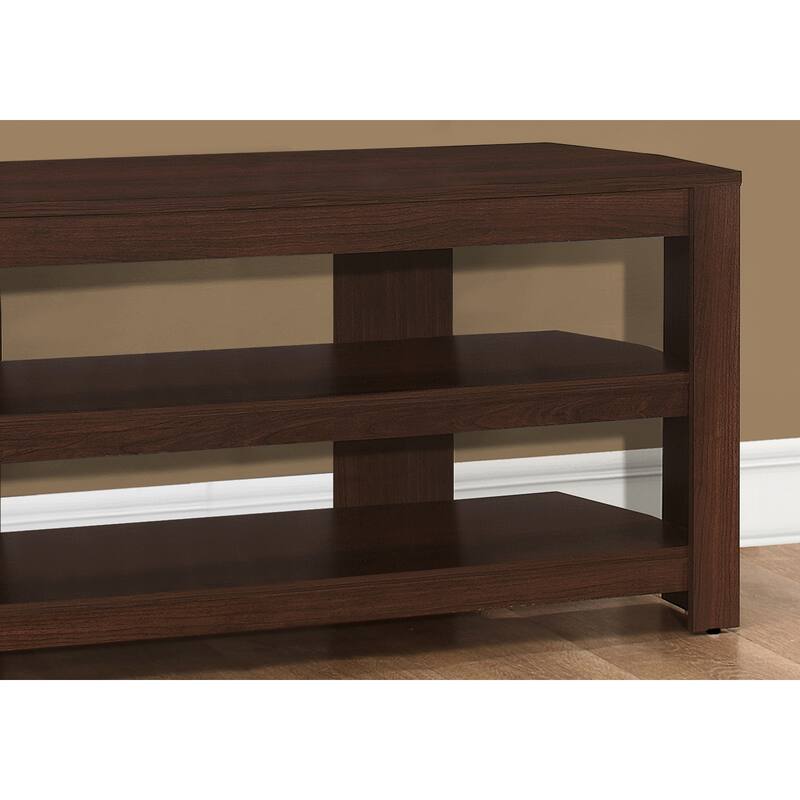 42" Contemporary TV Stand, Dark Walnut, Open Shelves, Media Entertainment Center, Storage Console