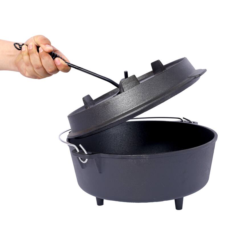 Anmytek 6 Quart Pre-Seasoned Cast Iron Dutch Oven Skillet Lid Camping Leg Base